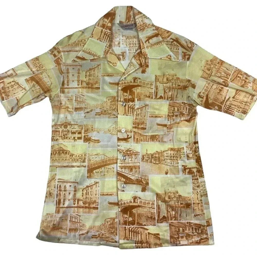 Vintage 70s vanderbilt half sleeve button front colored shirt